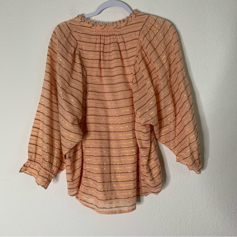 Apiece apart Womens Cala bib orange cotton Long sleeve blouse 6 - Picture 8 of 8